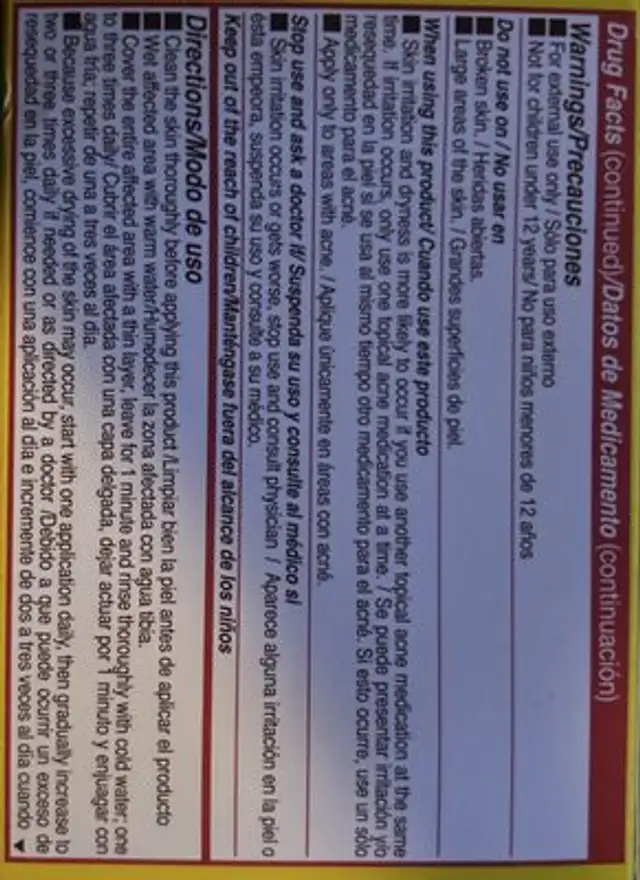 Unknown nutrition facts table