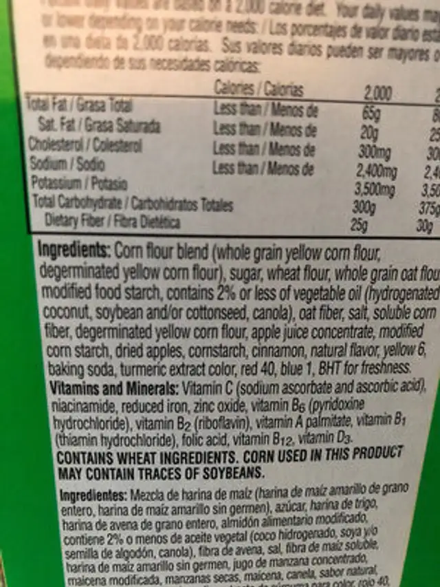 Kellogg s breakfast cereal ingredients label
