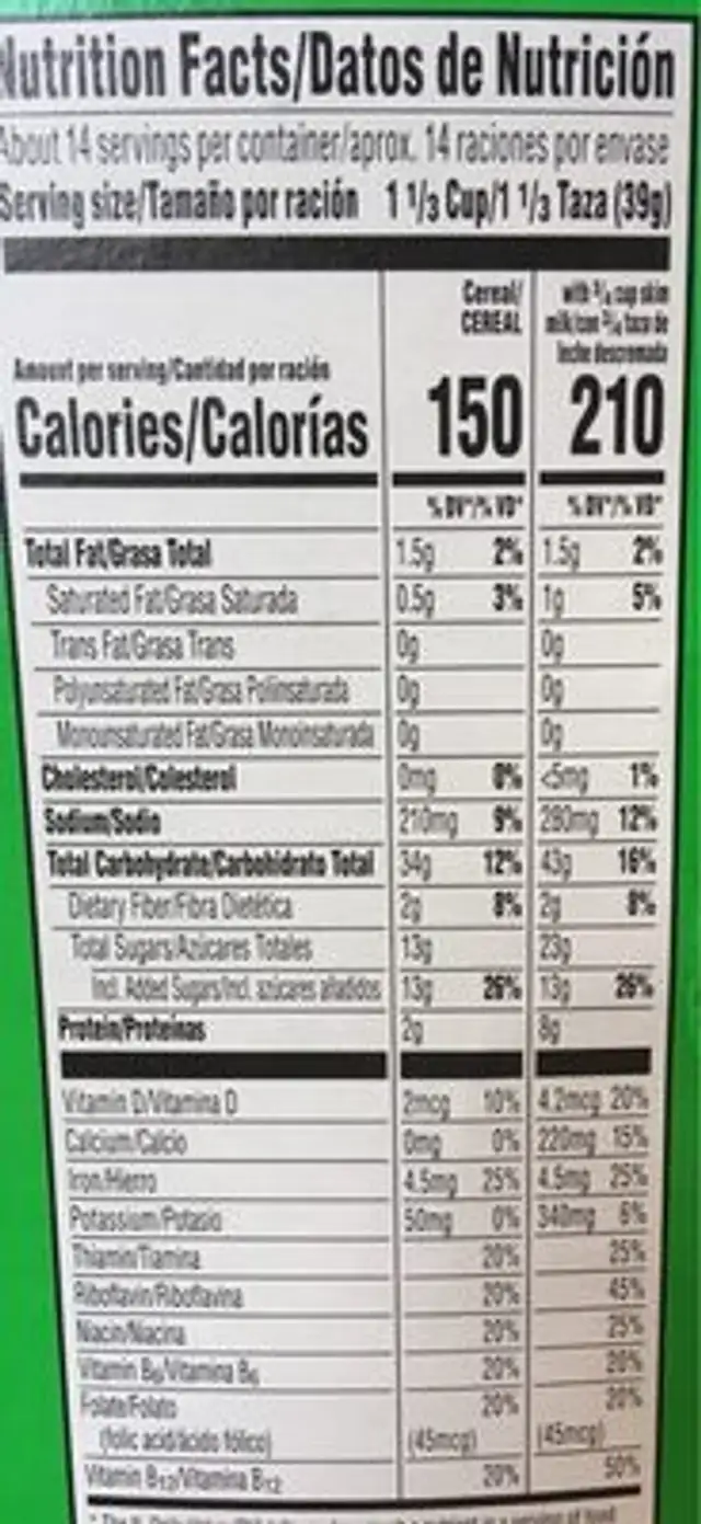 Kellogg s breakfast cereal nutrition facts table