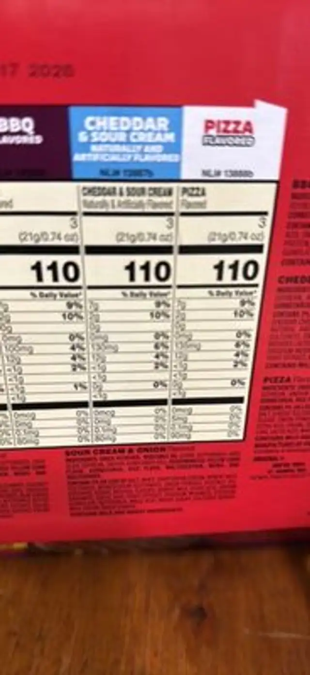 Snack Stacks nutrition facts table