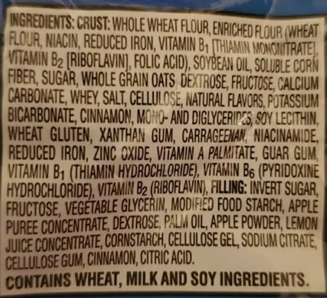 Nutri Grain ingredients label