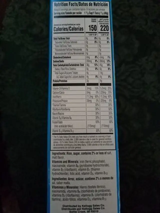 Rice Krispies ingredients label