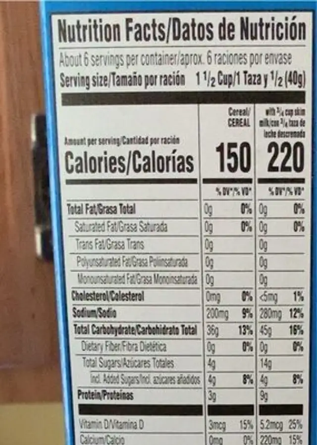 Rice Krispies nutrition facts table