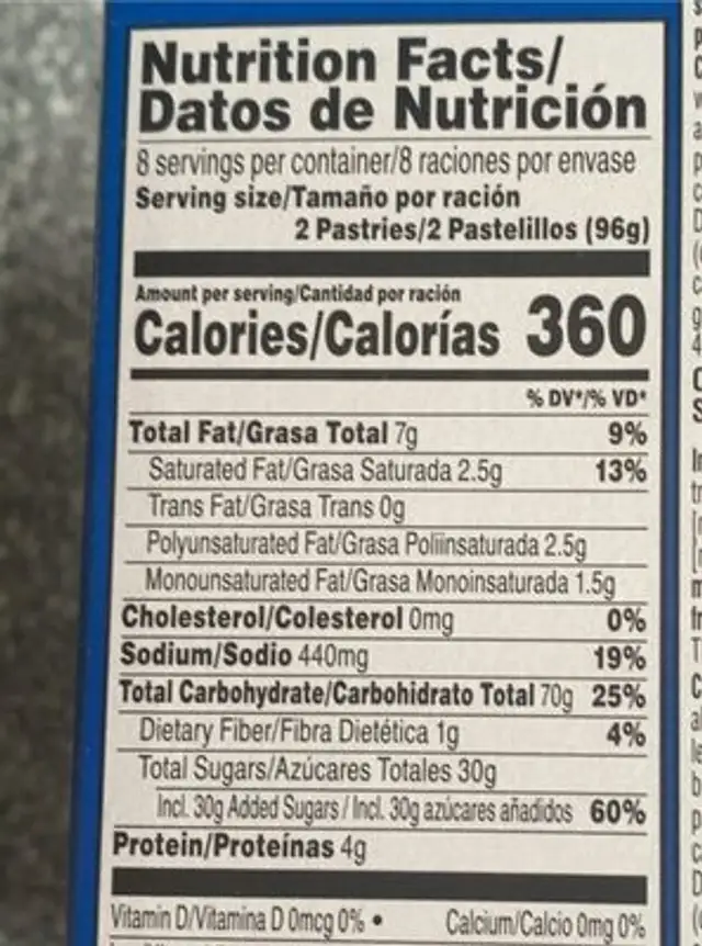 Frosted Confetti Cupcake nutrition facts table