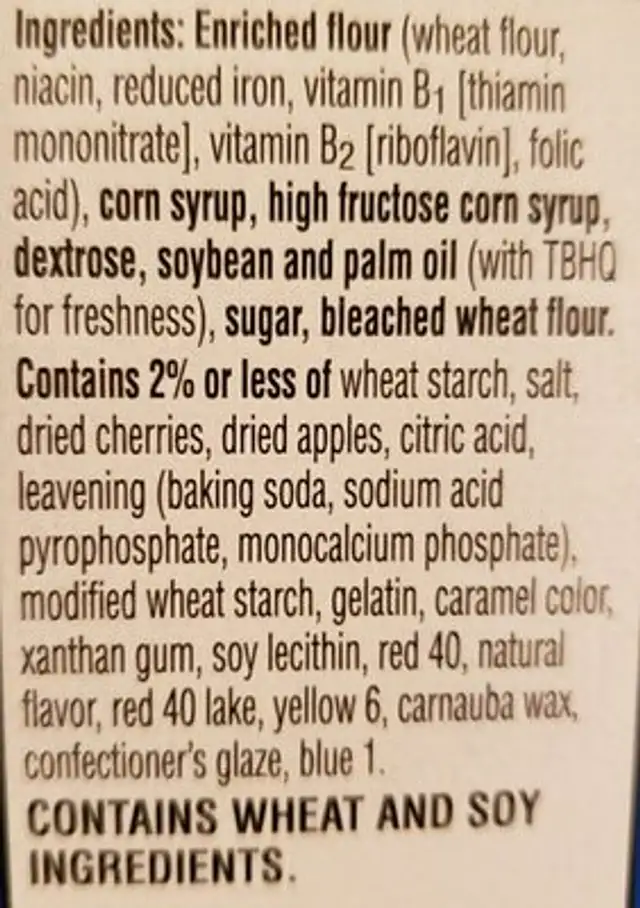 Pop tarts ingredients label