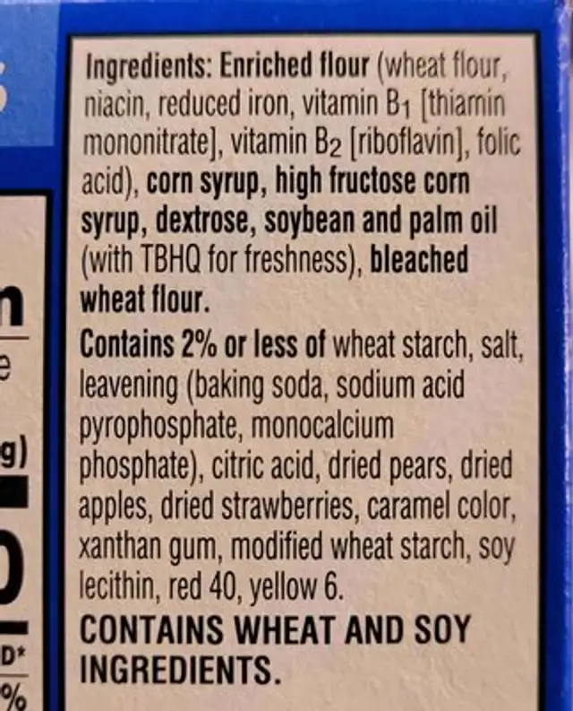 Unfrosted strawberry ingredients label