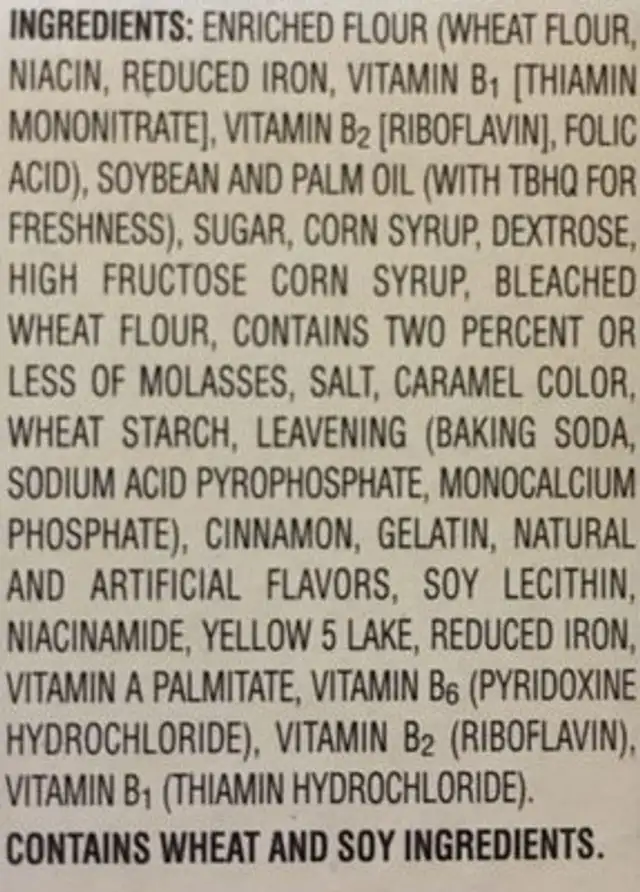 Frosted cinnamon roll ingredients label