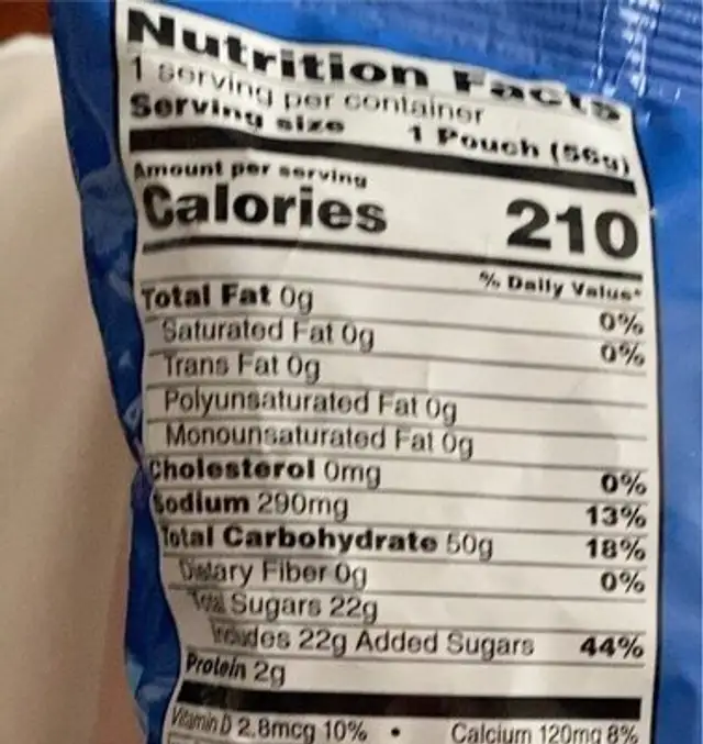 Jumbo Tiger Paws nutrition facts table
