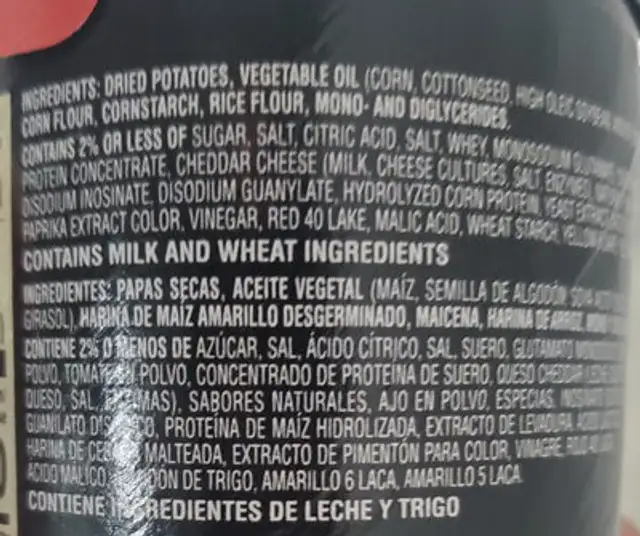 SCORCHIN’ BBQ FLAVORED Potato Crisps ingredients label