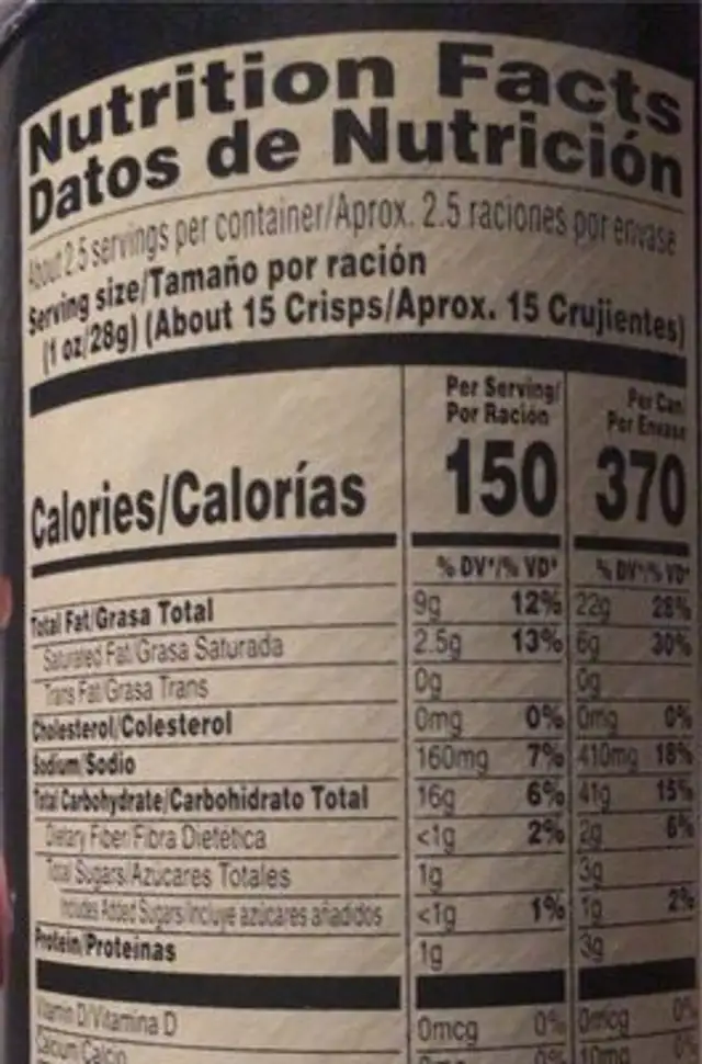 SCORCHIN’ BBQ FLAVORED Potato Crisps nutrition facts table