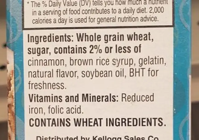 Frosted Mini Wheats Cinnamon Roll ingredients label