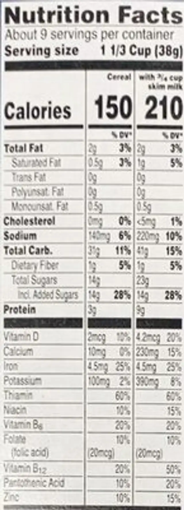 Cosmic Brownies Cereal nutrition facts table