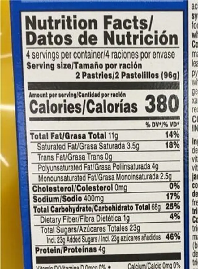 Tropical Mango nutrition facts table