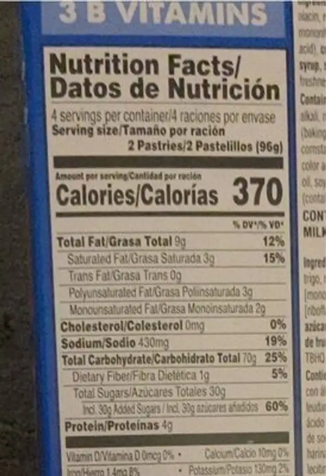 Frosted Red Velvet Cupcake Poptarts nutrition facts table