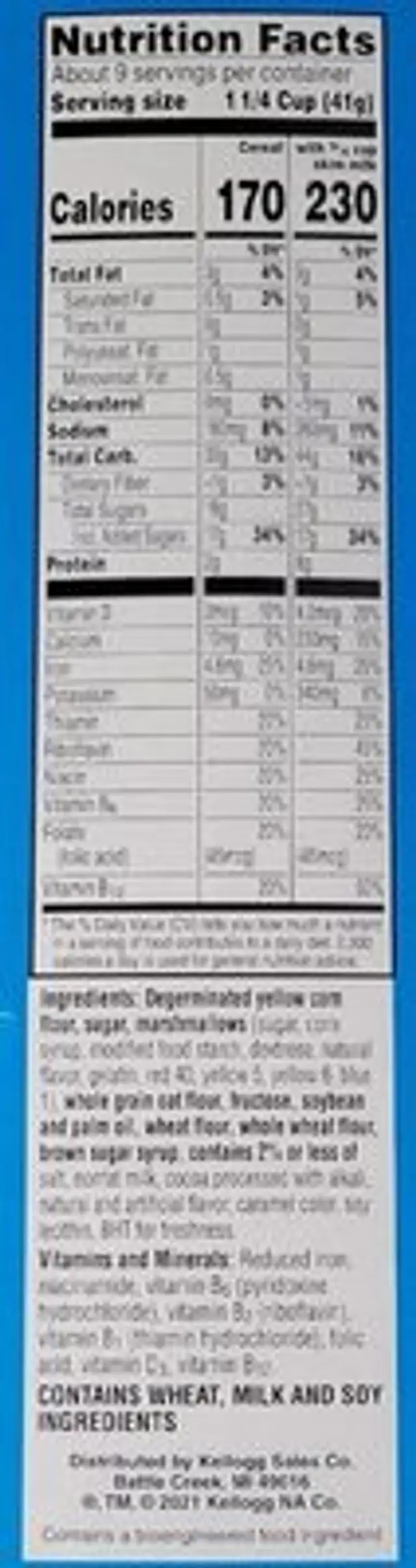 SMORZ nutrition facts table