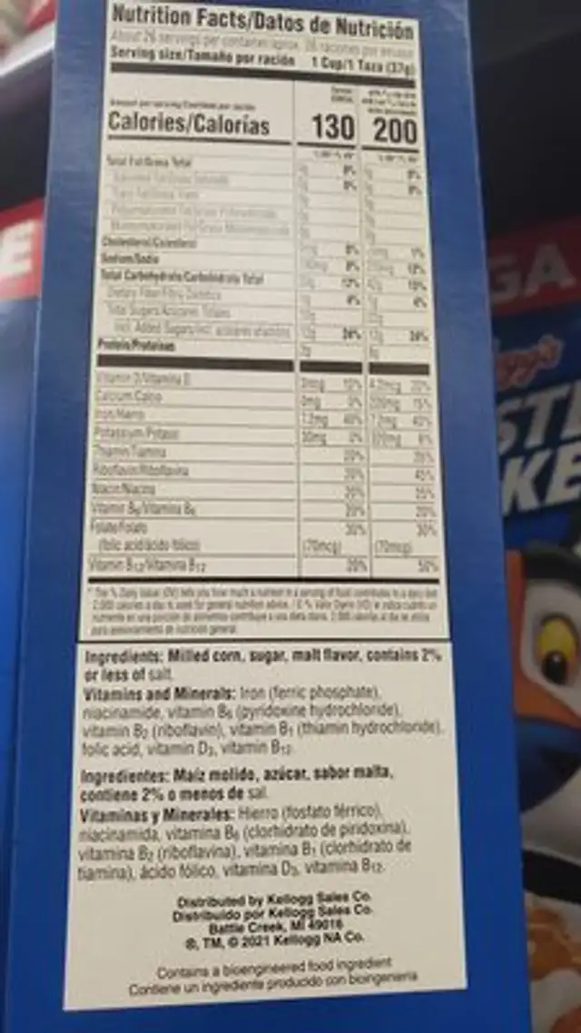 Frosted Flakes ingredients label