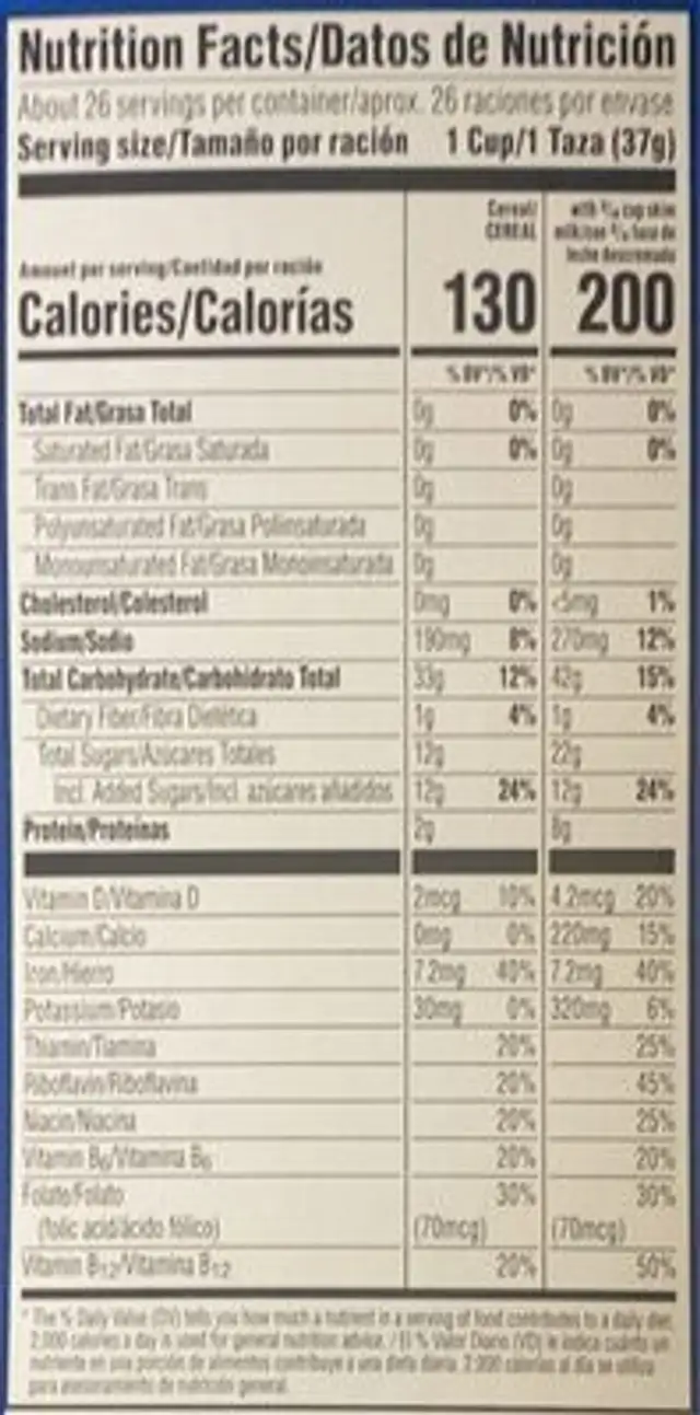 Frosted Flakes nutrition facts table