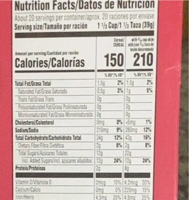 Natural Fruit Flavors Sweetened Multigrain Cereal, Fruit nutrition facts table