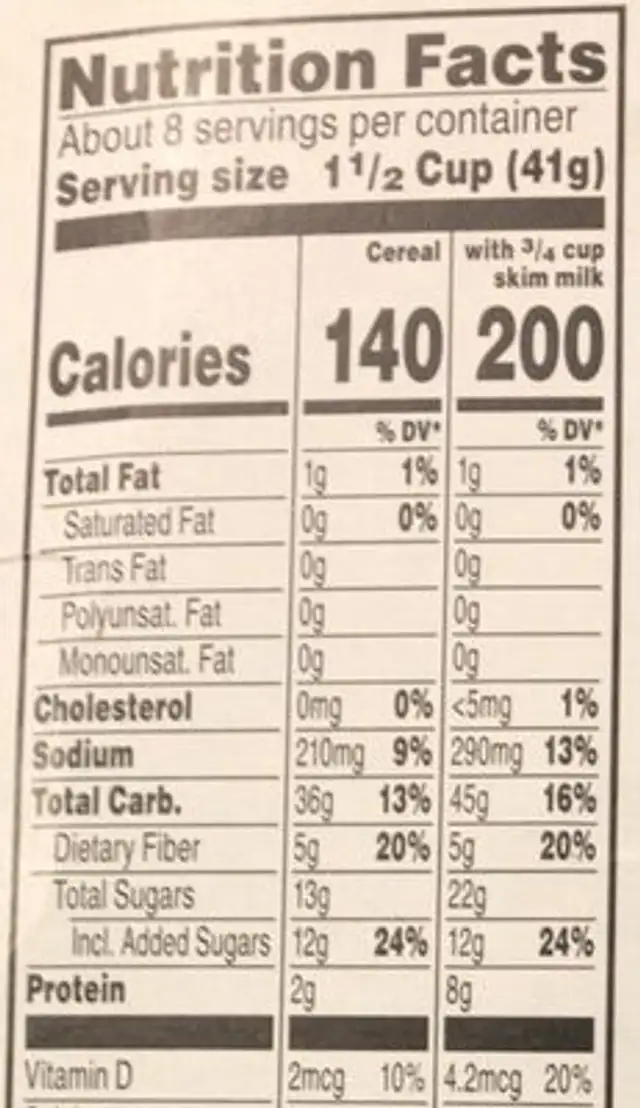 Jazzberry Flavored Cereal, Jazzberry nutrition facts table