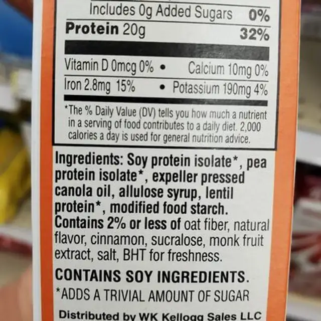 Special K zero ingredients label