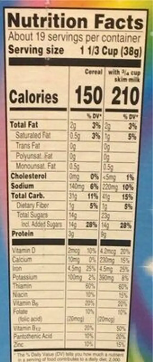 Cosmic Brownie Cereal nutrition facts table