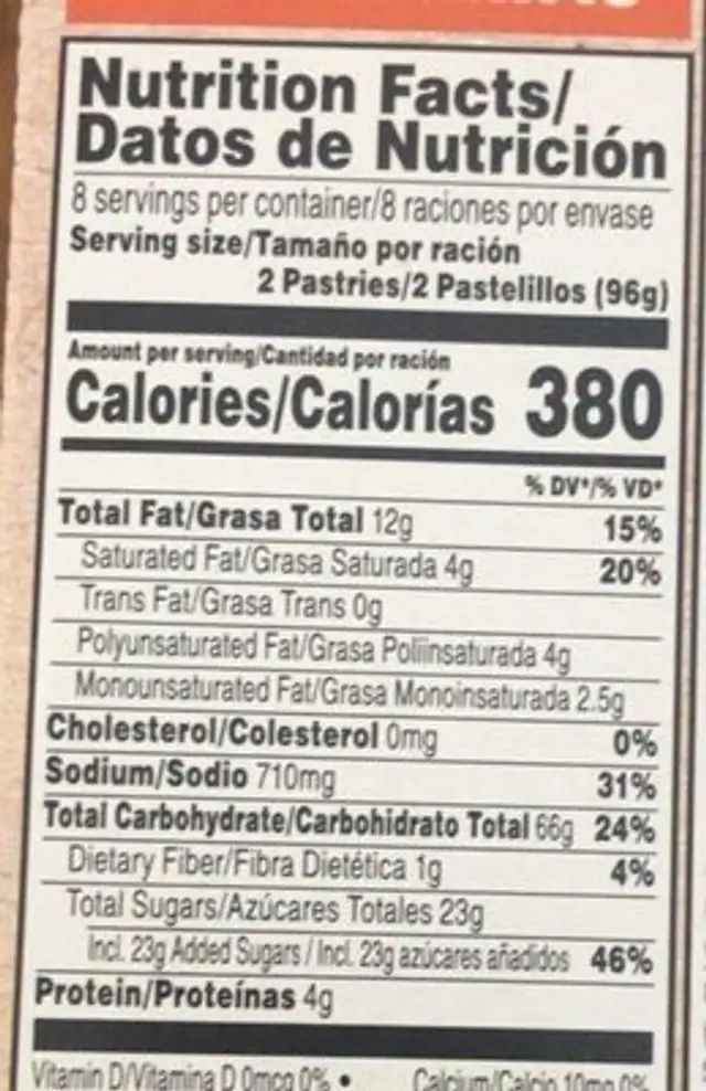 Salted Caramel Pretzel Pop Tarts nutrition facts table