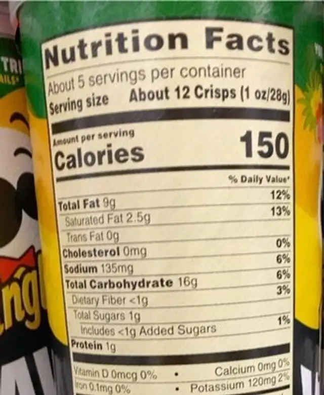 Pringles wavy pineapple habanero nutrition facts table