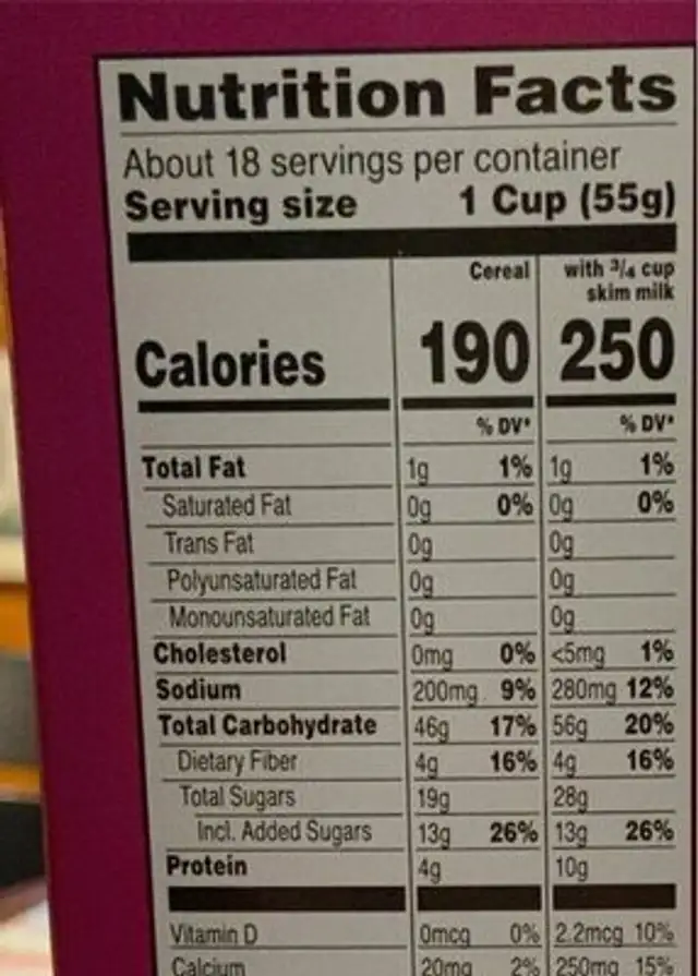 Raisin Bran Crunch nutrition facts table