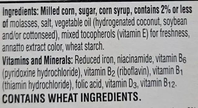 Corn pops ingredients label