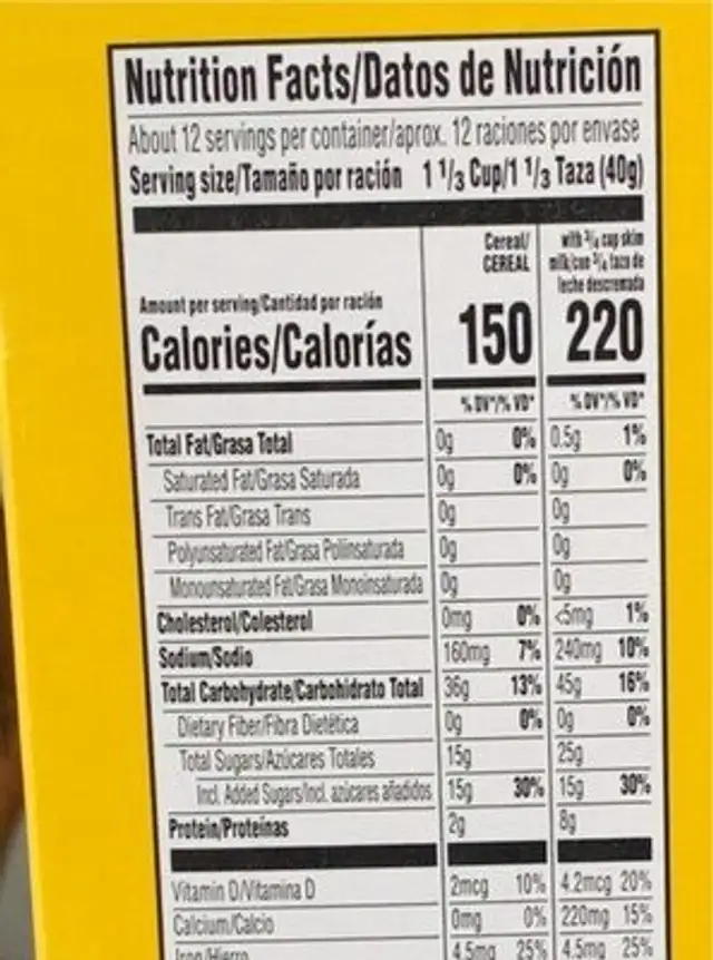 Corn pops nutrition facts table