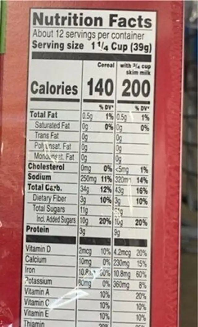 Red berries nutrition facts table