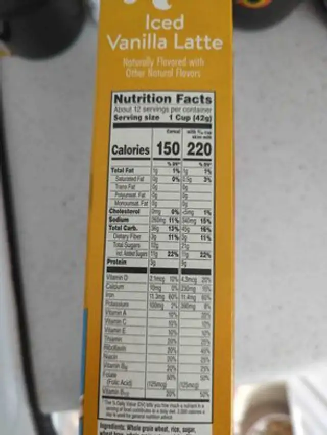 Vanilla latte nutrition facts table