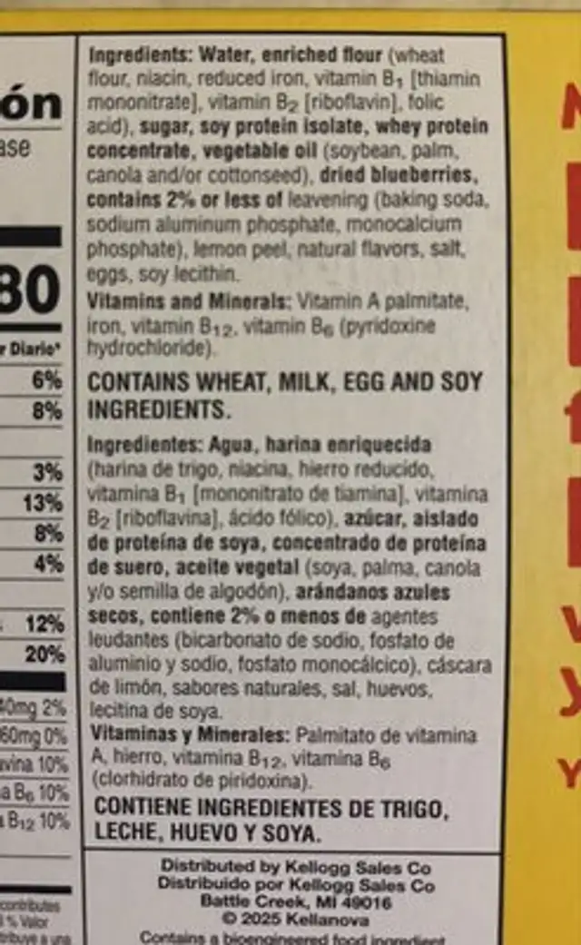 Blueberry protein waffles 2 ingredients label