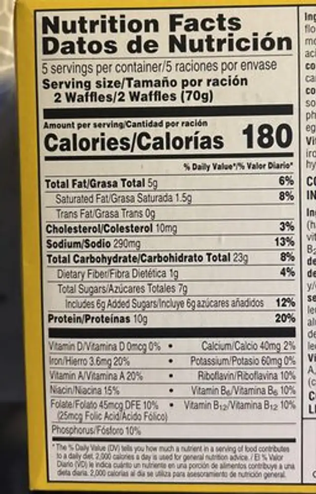Blueberry protein waffles 2 nutrition facts table