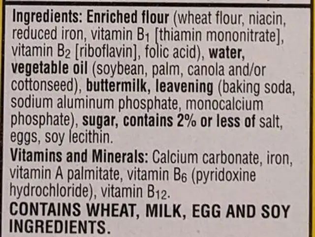 Buttermilk Waffles ingredients label