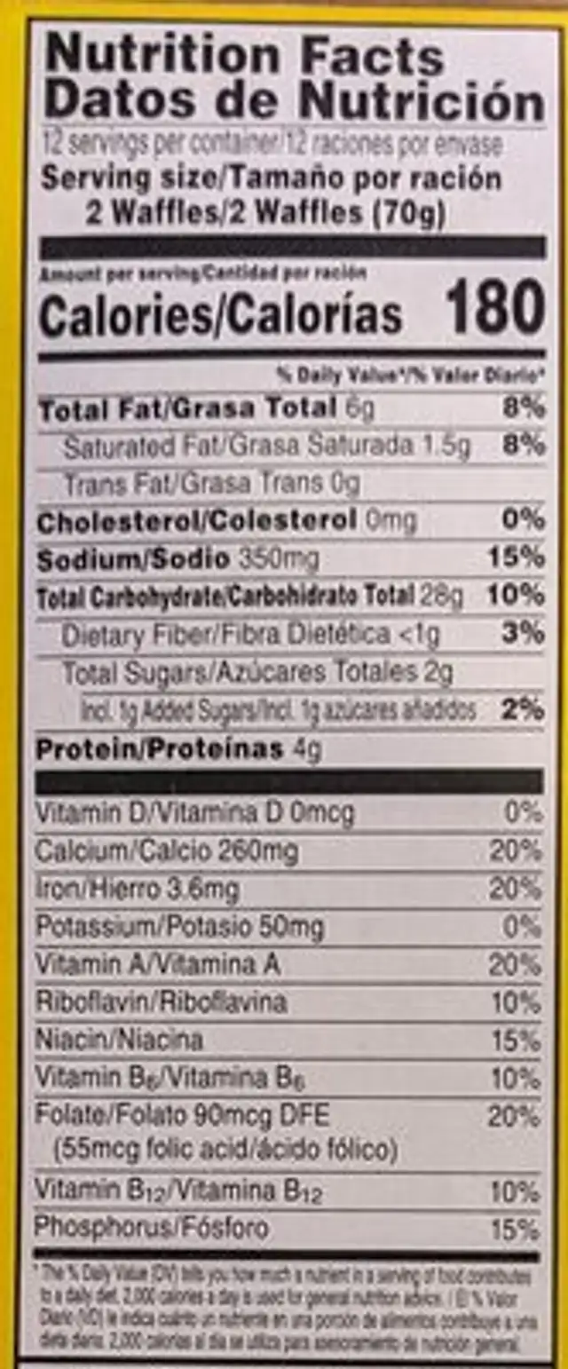 Buttermilk Waffles nutrition facts table