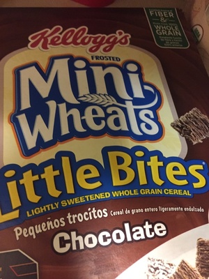 Kellogg's, mini wheats, lightly sweetened whole grain cereal, little bites, chocolate