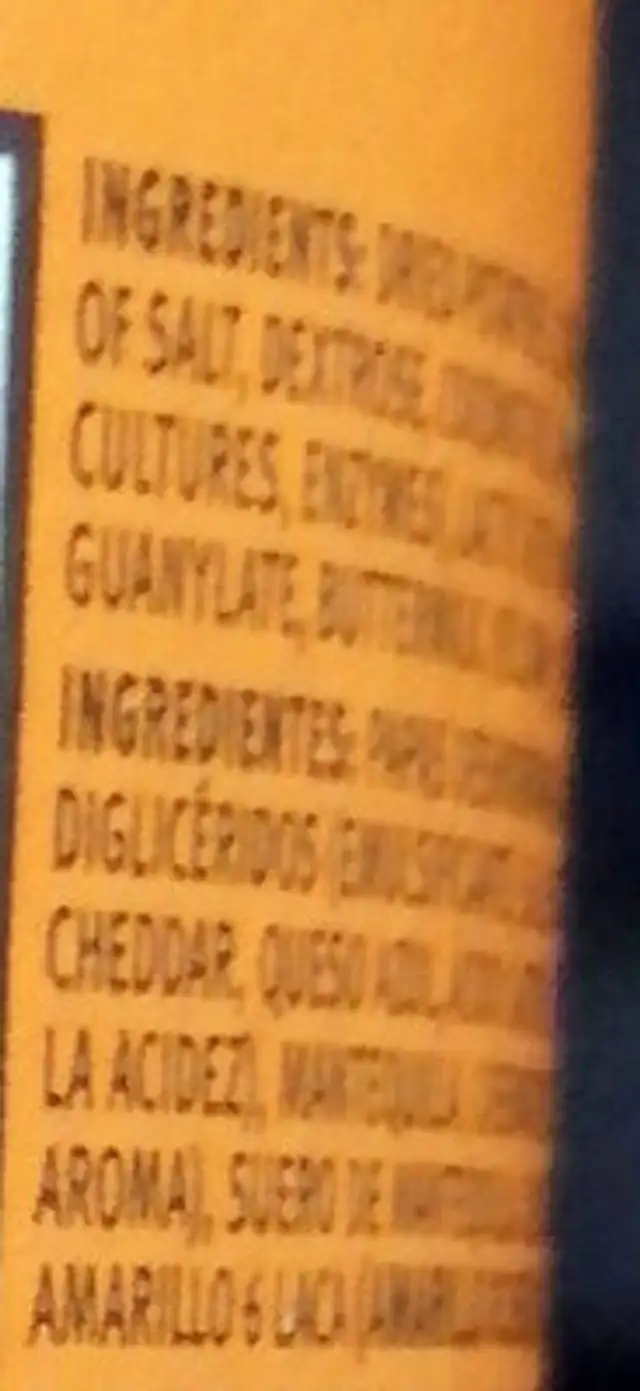 Cheddar Cheese ingredients label