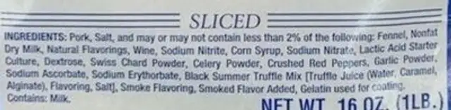 Italian dry salami ingredients label