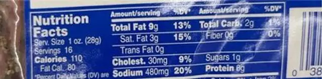 Italian dry salami nutrition facts table