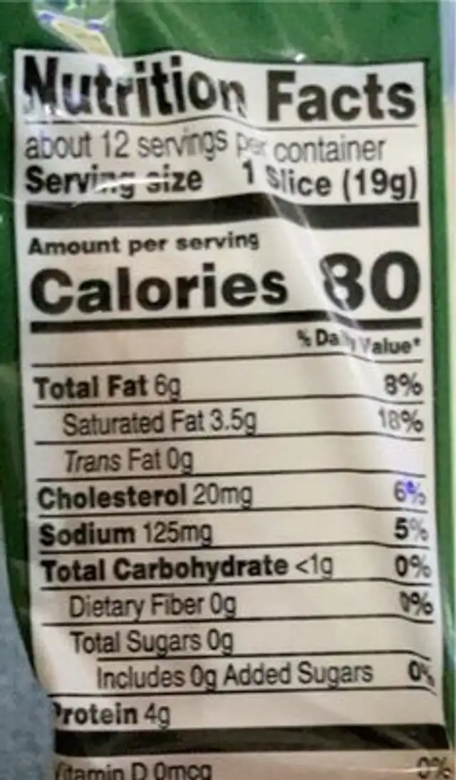 Sharp chedder nutrition facts table