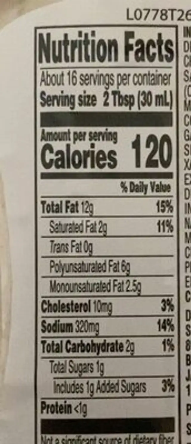 Cesar salad in SE grocers nutrition facts table