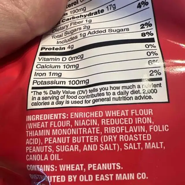Peanut Butter Filled Pretzel Bites ingredients label