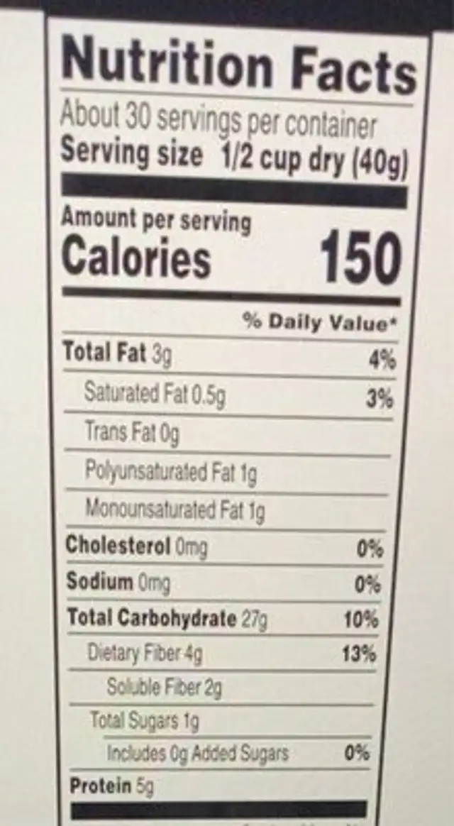 Oats nutrition facts table