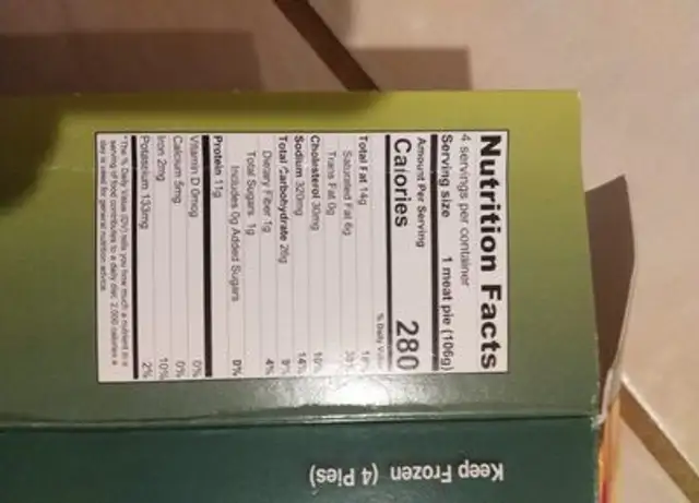 Original Meat Pie nutrition facts table