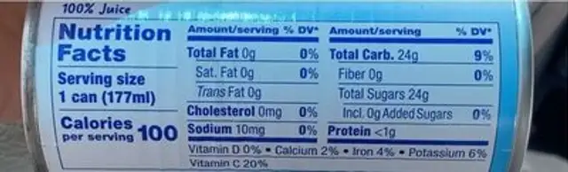 100% pineapple Mango juice nutrition facts table