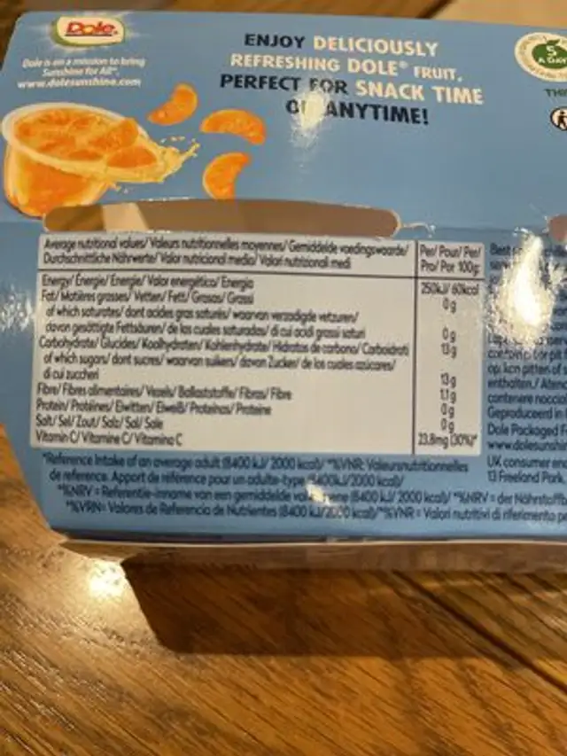Mandarins in Orange Jelly ingredients label