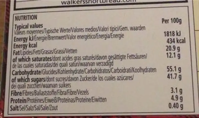 Walkers luxury ecclefechan tarts nutrition facts table
