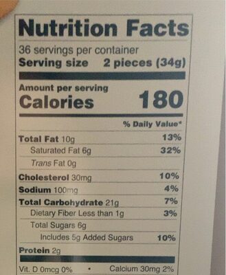 Shortbread cookies nutrition facts table