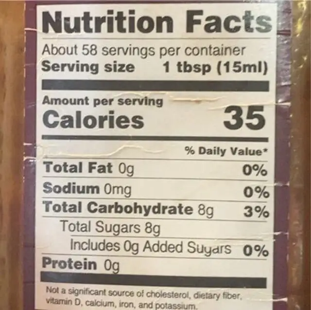 Balsamic glace nutrition facts table